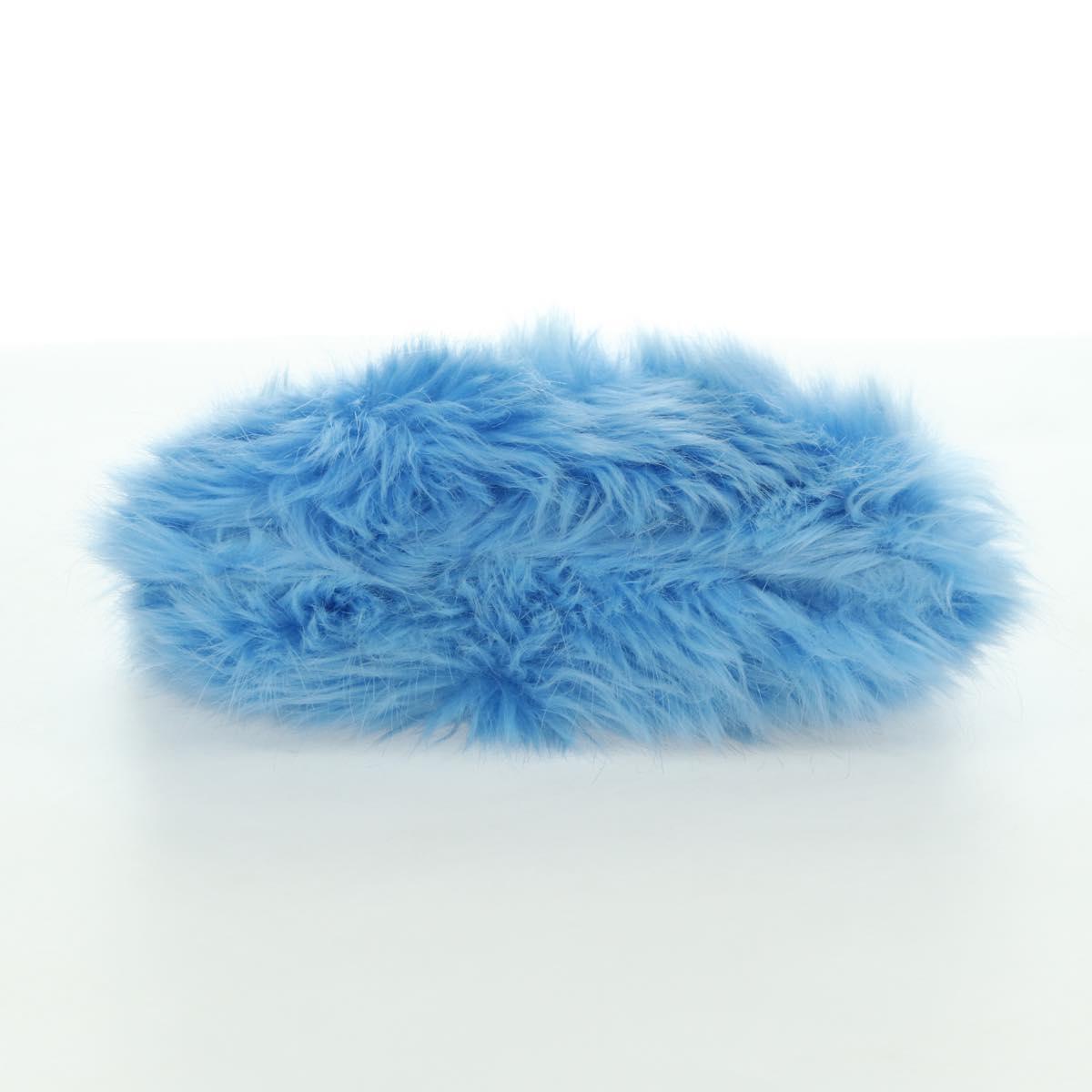 PRADA Clutch Bag Fur Silver Light Blue Auth 179733SM