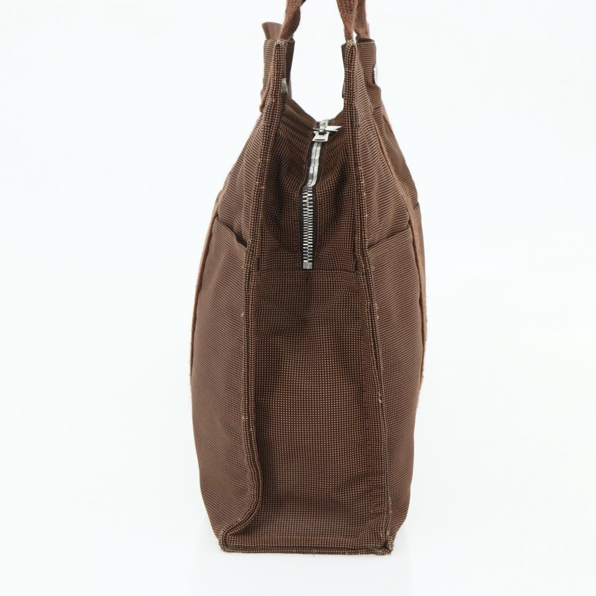 HERMES Her Line Tote MM Tote Bag Canvas Brown Silver Auth 179734A