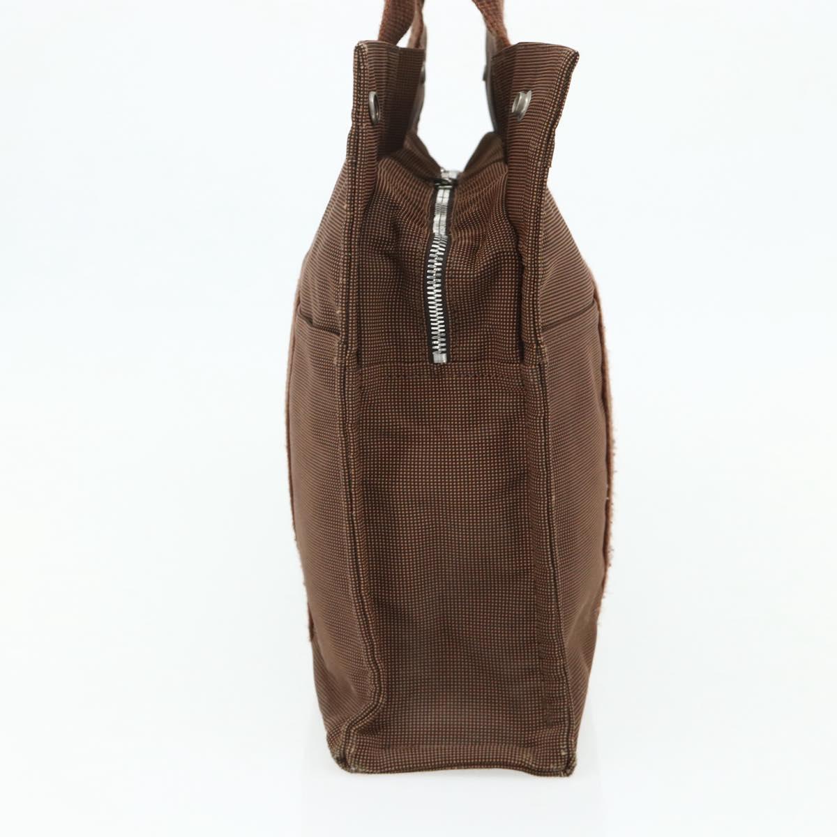 HERMES Her Line Tote MM Tote Bag Canvas Brown Silver Auth 179734A