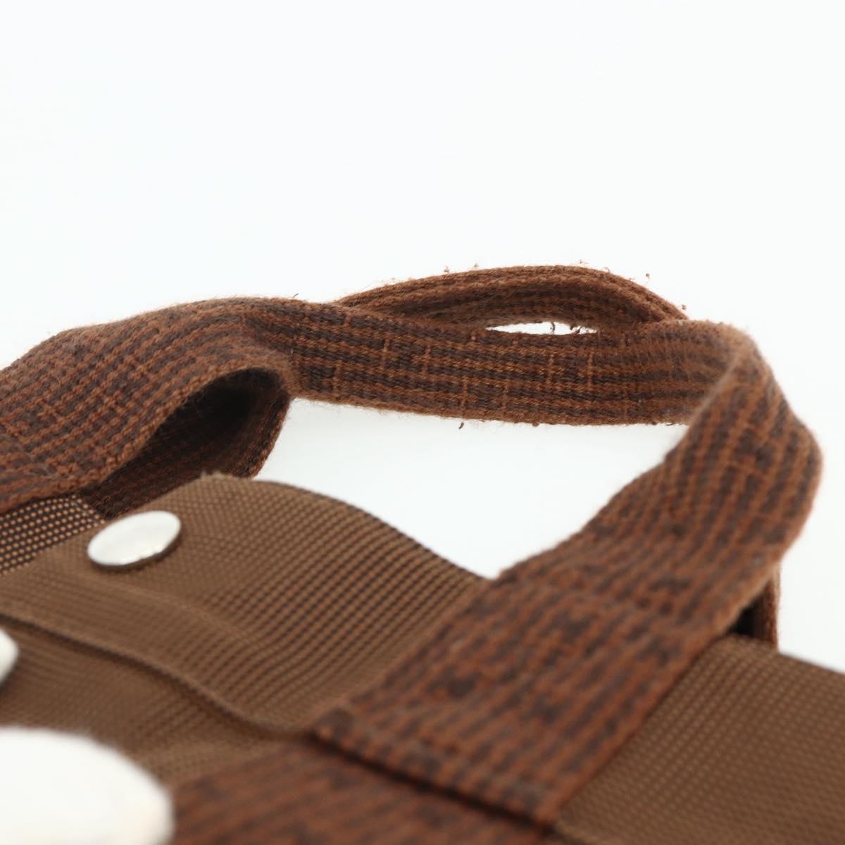 HERMES Her Line Tote MM Tote Bag Canvas Brown Silver Auth 179734A