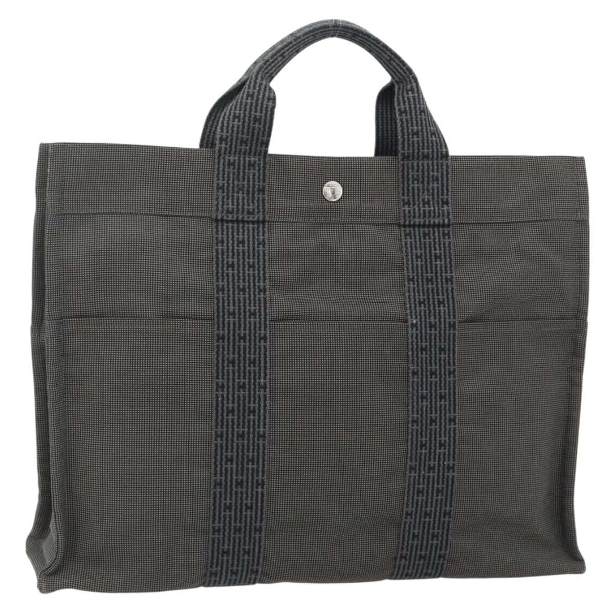 HERMES Her Line Tote MM Tote Bag Canvas Gray Silver Auth 179735A