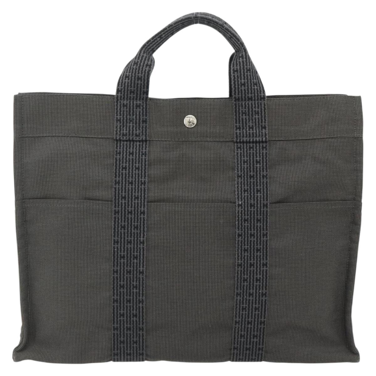 HERMES Her Line Tote MM Tote Bag Canvas Gray Silver Auth 179735A