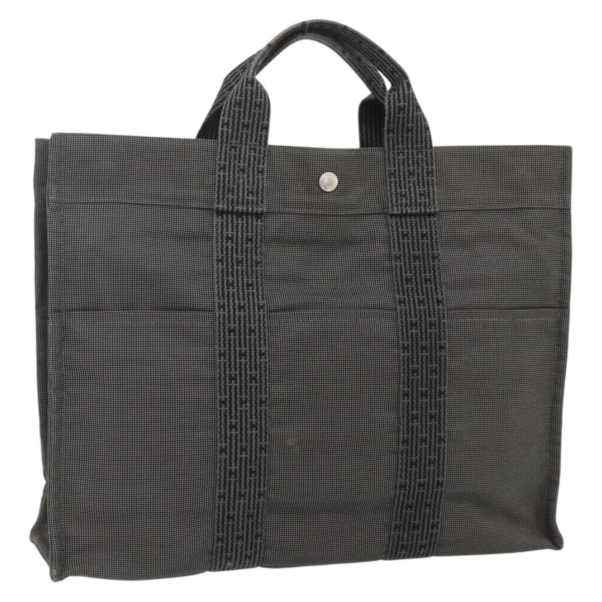 HERMES Her Line Tote MM Tote Bag Canvas Gray Silver Auth 179736A