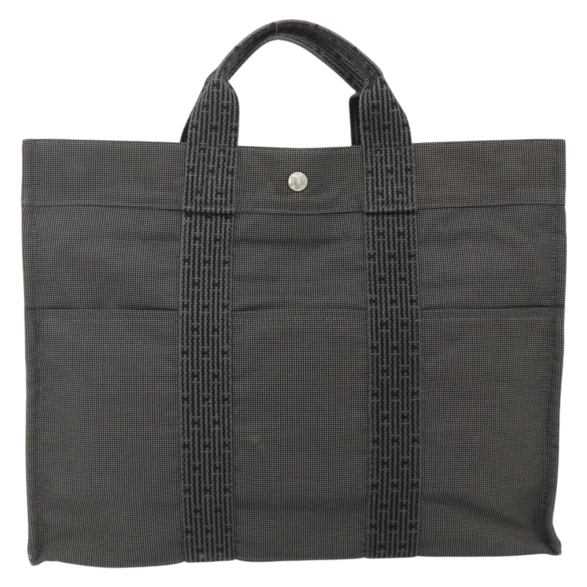 HERMES Her Line Tote MM Tote Bag Canvas Gray Silver Auth 179736A