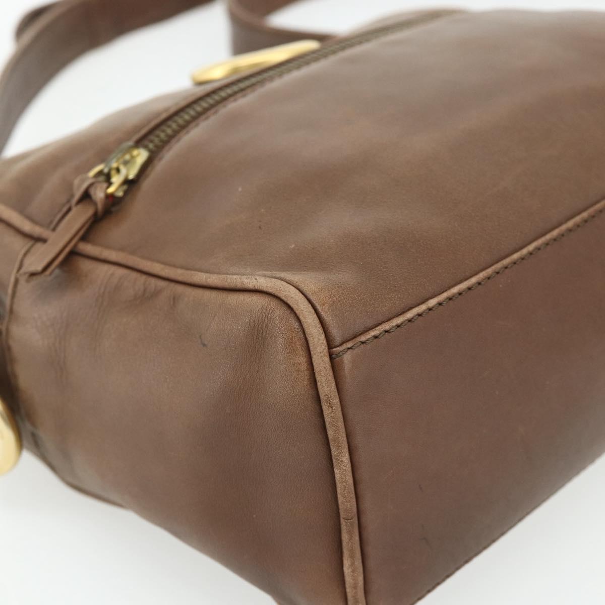 CELINE Circle Shoulder Bag Leather Brown Gold Auth 179757