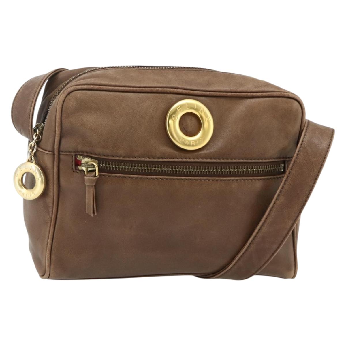 CELINE Circle Shoulder Bag Leather Brown Gold Auth 179757