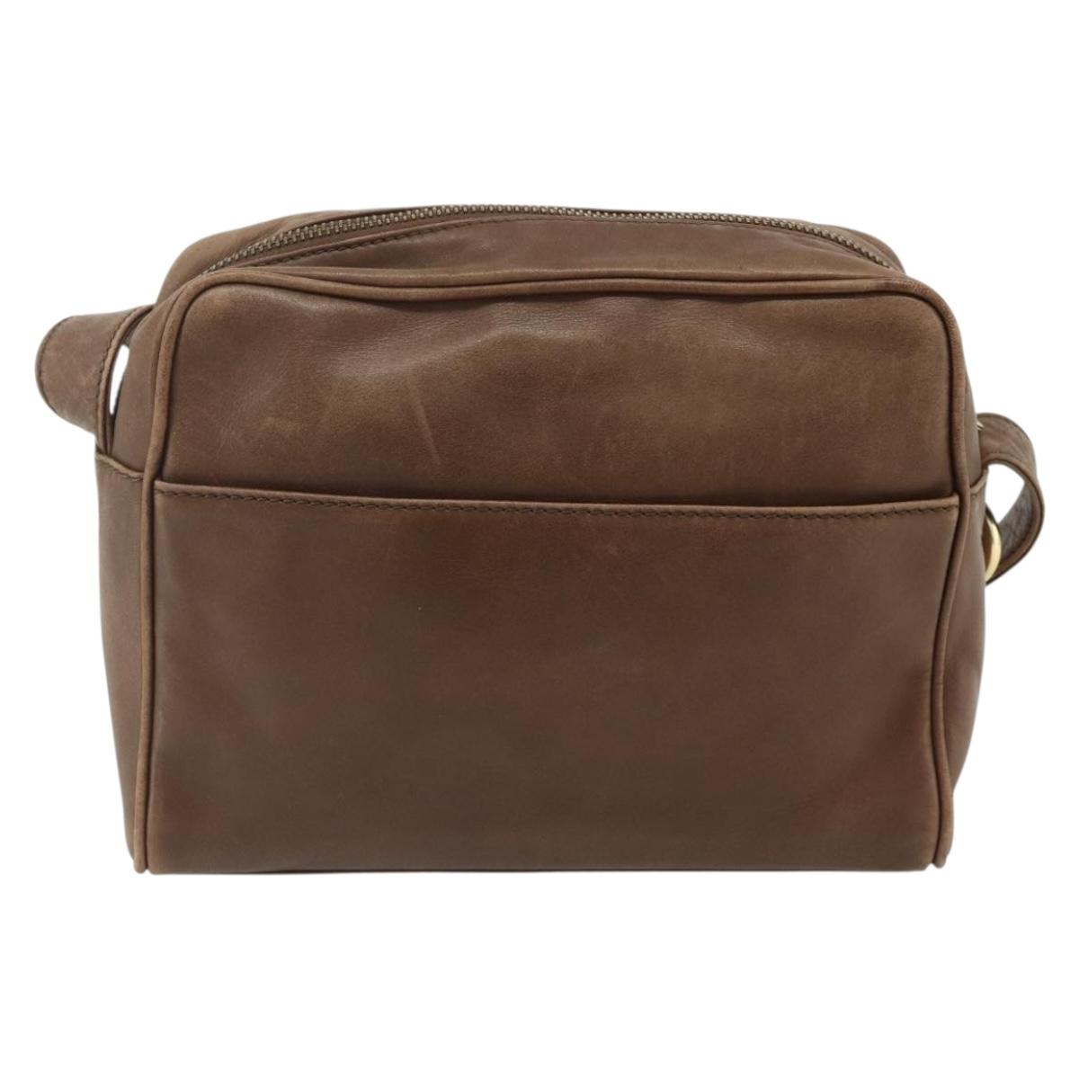 CELINE Circle Shoulder Bag Leather Brown Gold Auth 179757