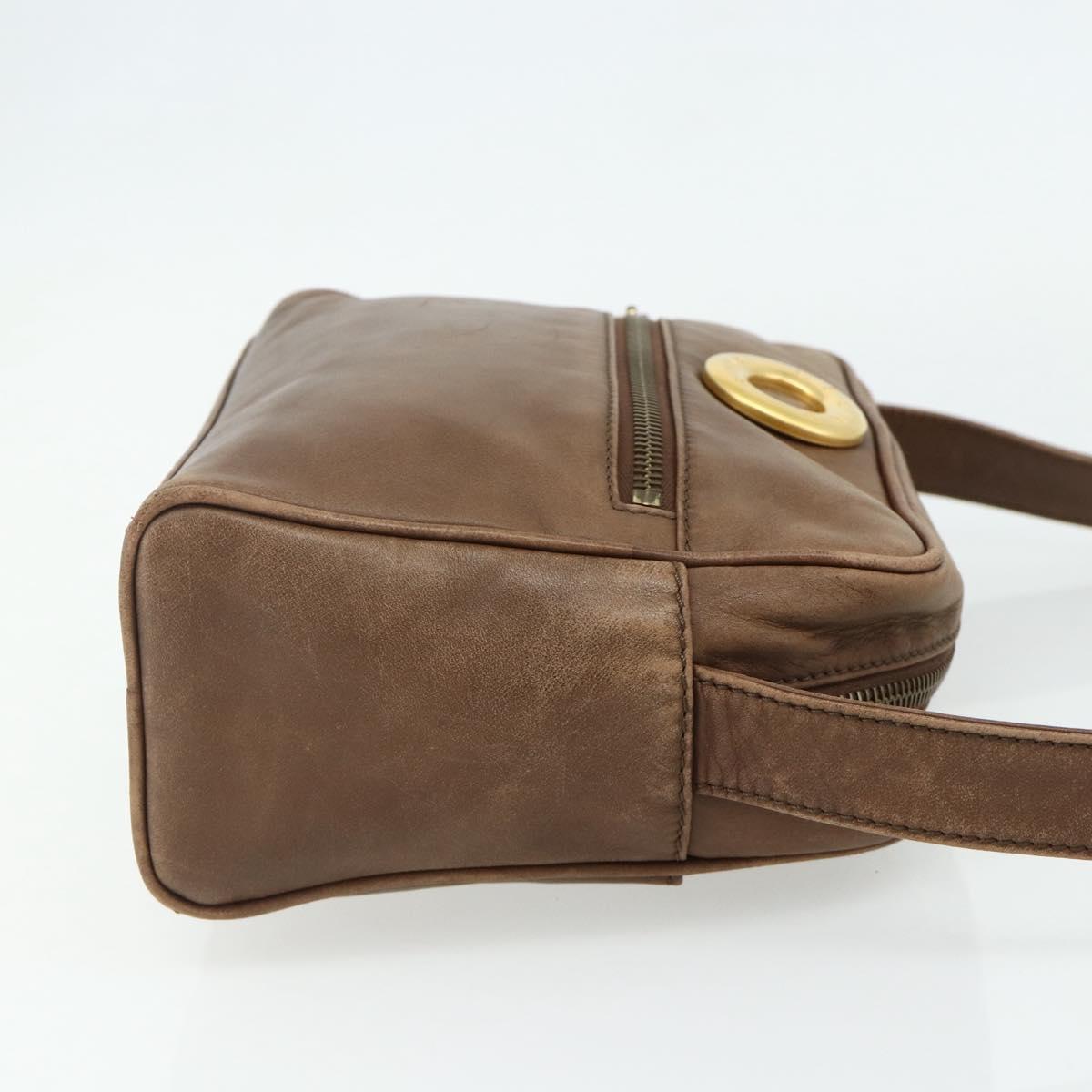 CELINE Circle Shoulder Bag Leather Brown Gold Auth 179757