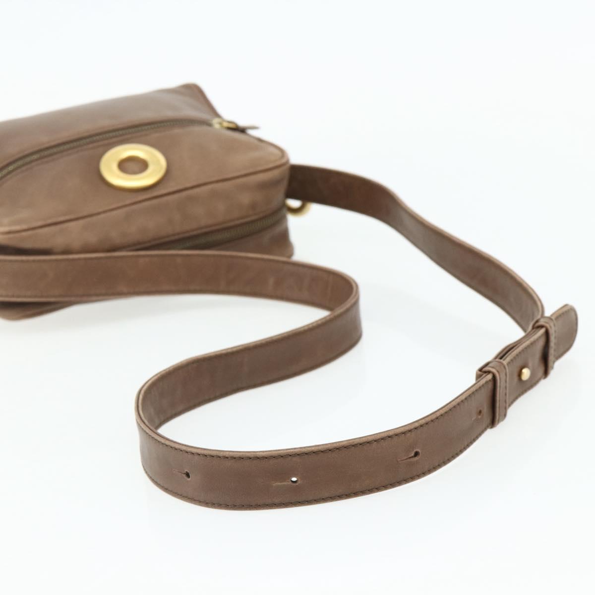 CELINE Circle Shoulder Bag Leather Brown Gold Auth 179757