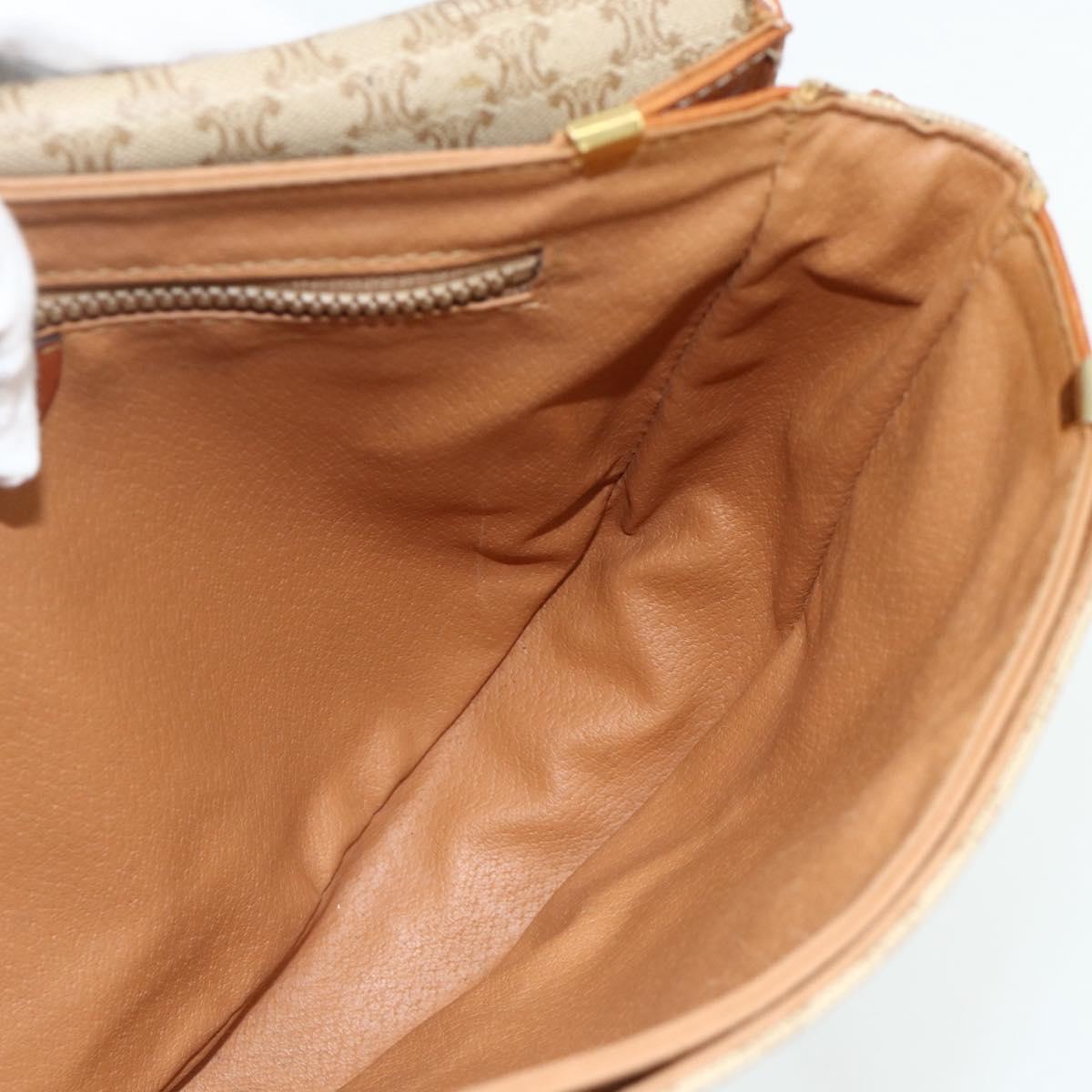 CELINE Macadam Canvas Shoulder Bag PVC Beige Gold Auth 179759