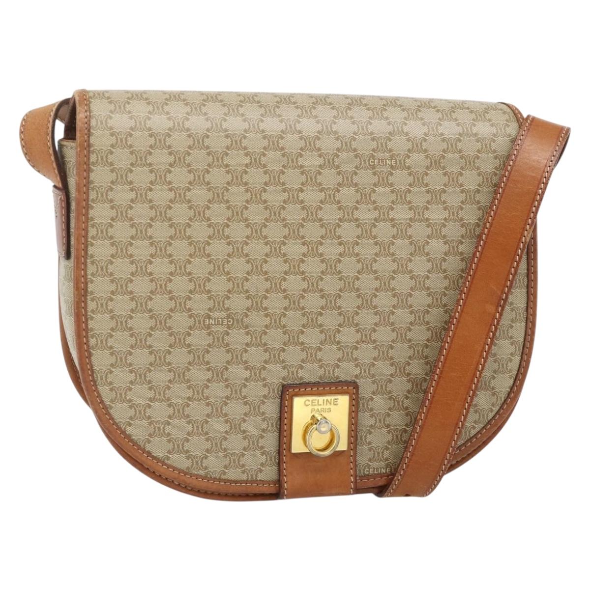 CELINE Macadam Canvas Shoulder Bag PVC Beige Gold Auth 179759