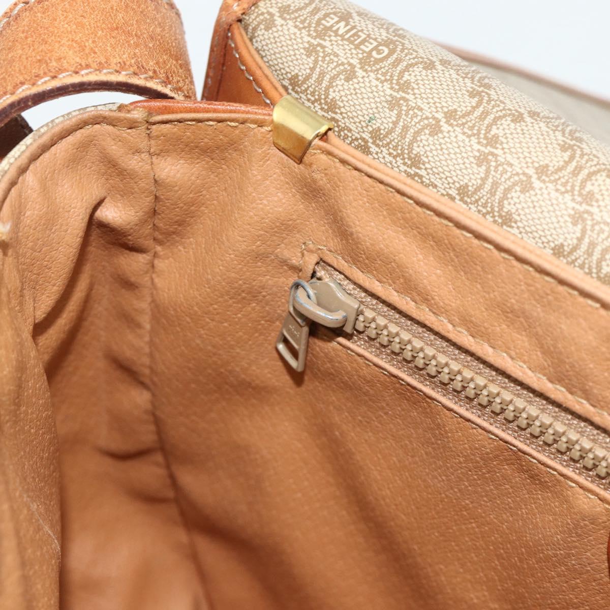 CELINE Macadam Canvas Shoulder Bag PVC Beige Gold Auth 179759
