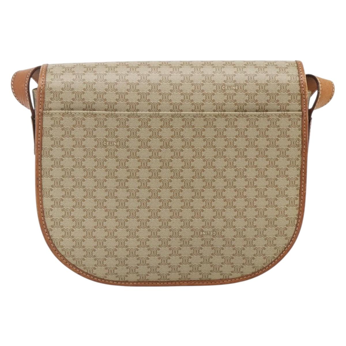 CELINE Macadam Canvas Shoulder Bag PVC Beige Gold Auth 179759