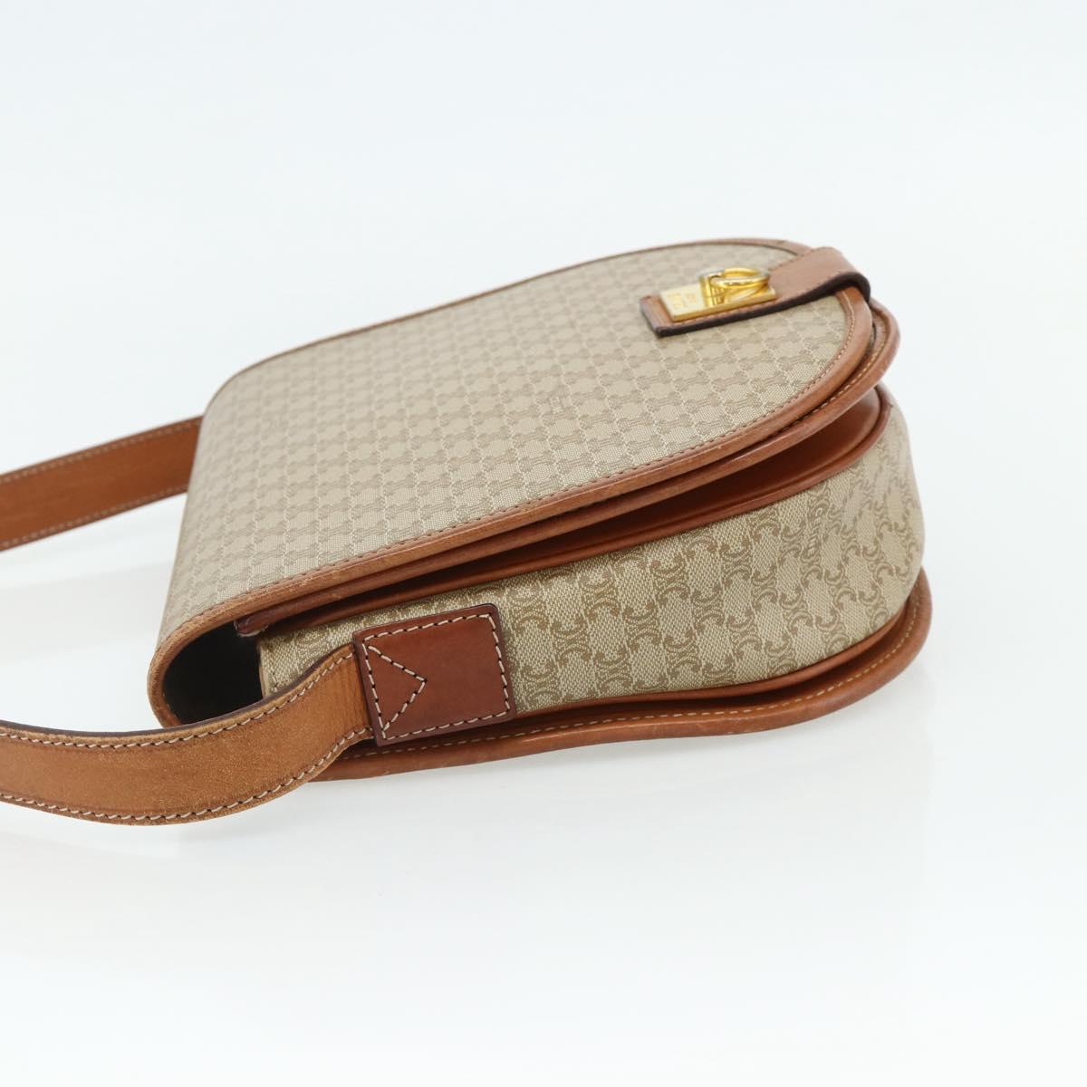 CELINE Macadam Canvas Shoulder Bag PVC Beige Gold Auth 179759