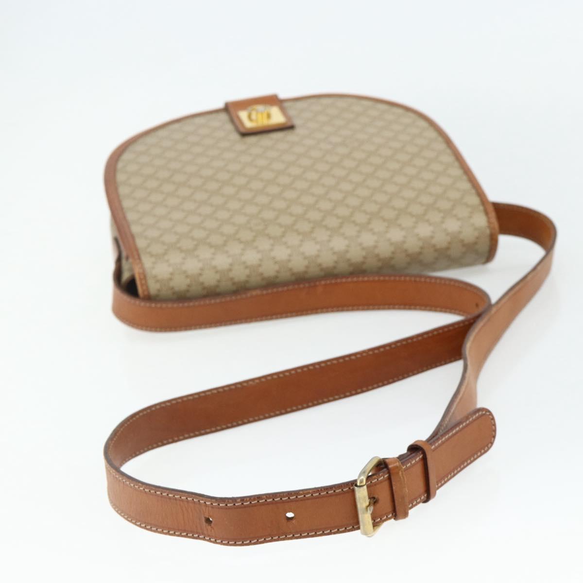 CELINE Macadam Canvas Shoulder Bag PVC Beige Gold Auth 179759