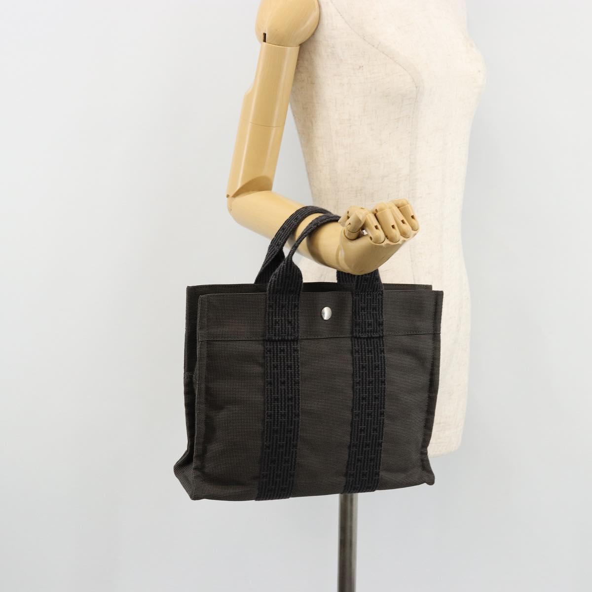 HERMES Her Line PM Hand Bag Canvas Gray Silver Auth 179760A