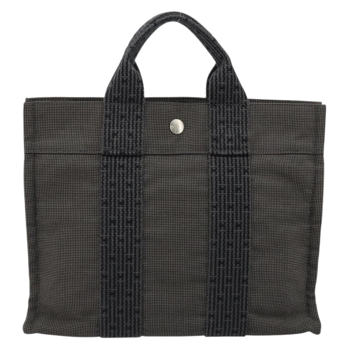 HERMES Her Line PM Hand Bag Canvas Gray Silver Auth 179760A
