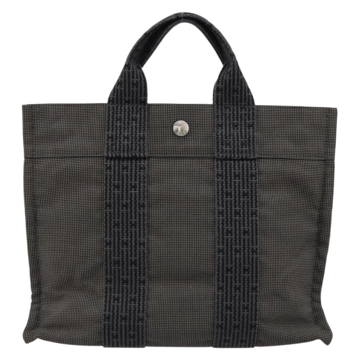 HERMES Her Line PM Hand Bag Canvas Gray Silver Auth 179760A