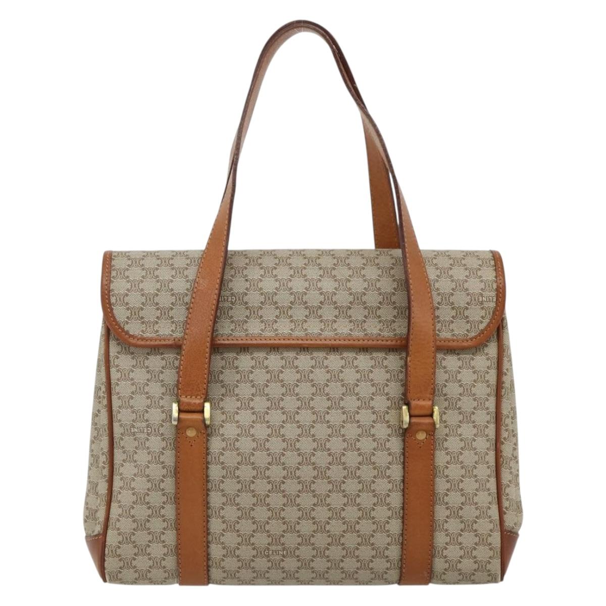 CELINE Macadam Canvas Hand Bag PVC Beige Gold Auth 179761