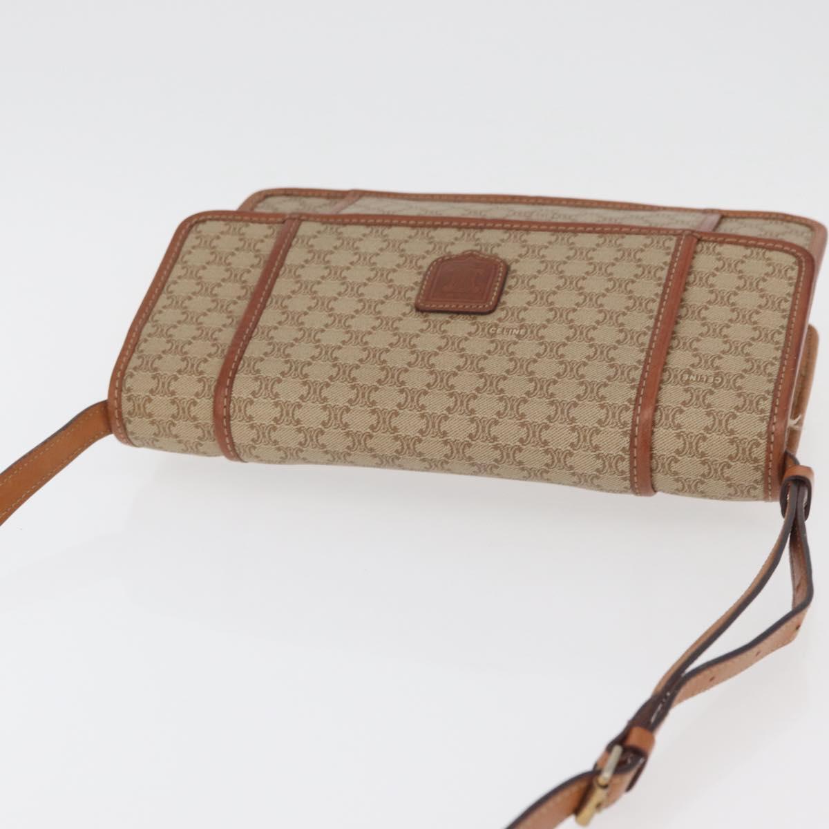 CELINE Macadam Canvas Shoulder Bag PVC Beige Gold Auth 179762A