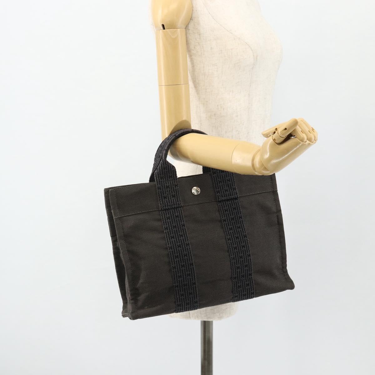 HERMES Her LinePM Hand Bag Canvas Gray Silver Auth 179763A