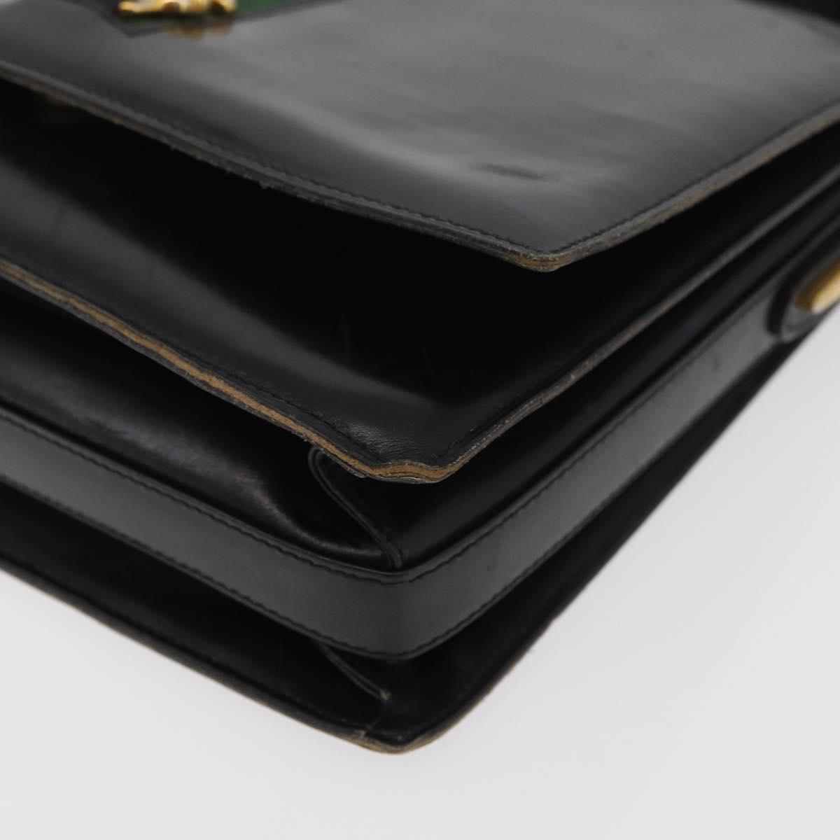 GUCCI Horsebit Web Sherry Line Shoulder Bag Leather Black Gold Auth 179764