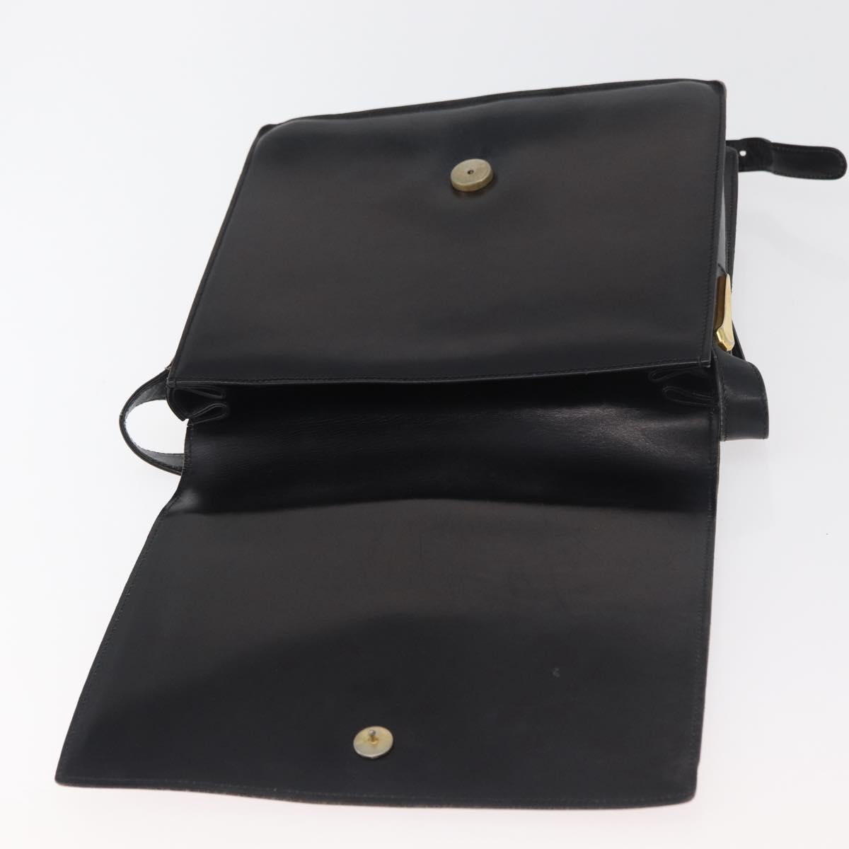 GUCCI Horsebit Web Sherry Line Shoulder Bag Leather Black Gold Auth 179764