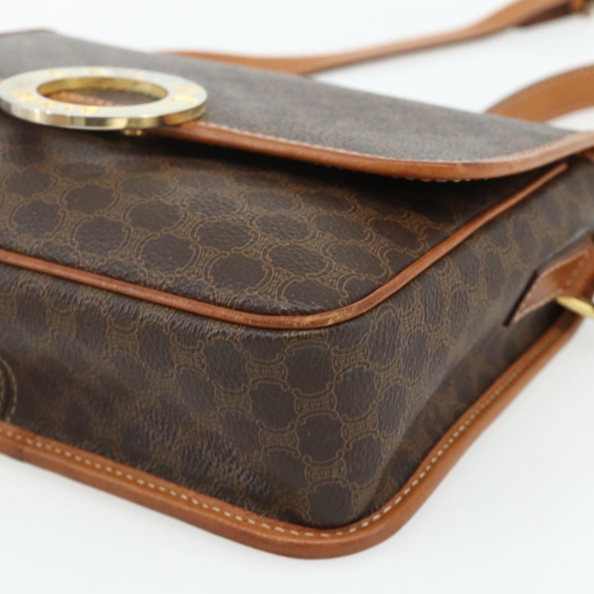 CELINE Macadam Canvas Shoulder Bag PVC Leather Brown Gold Auth 179765A
