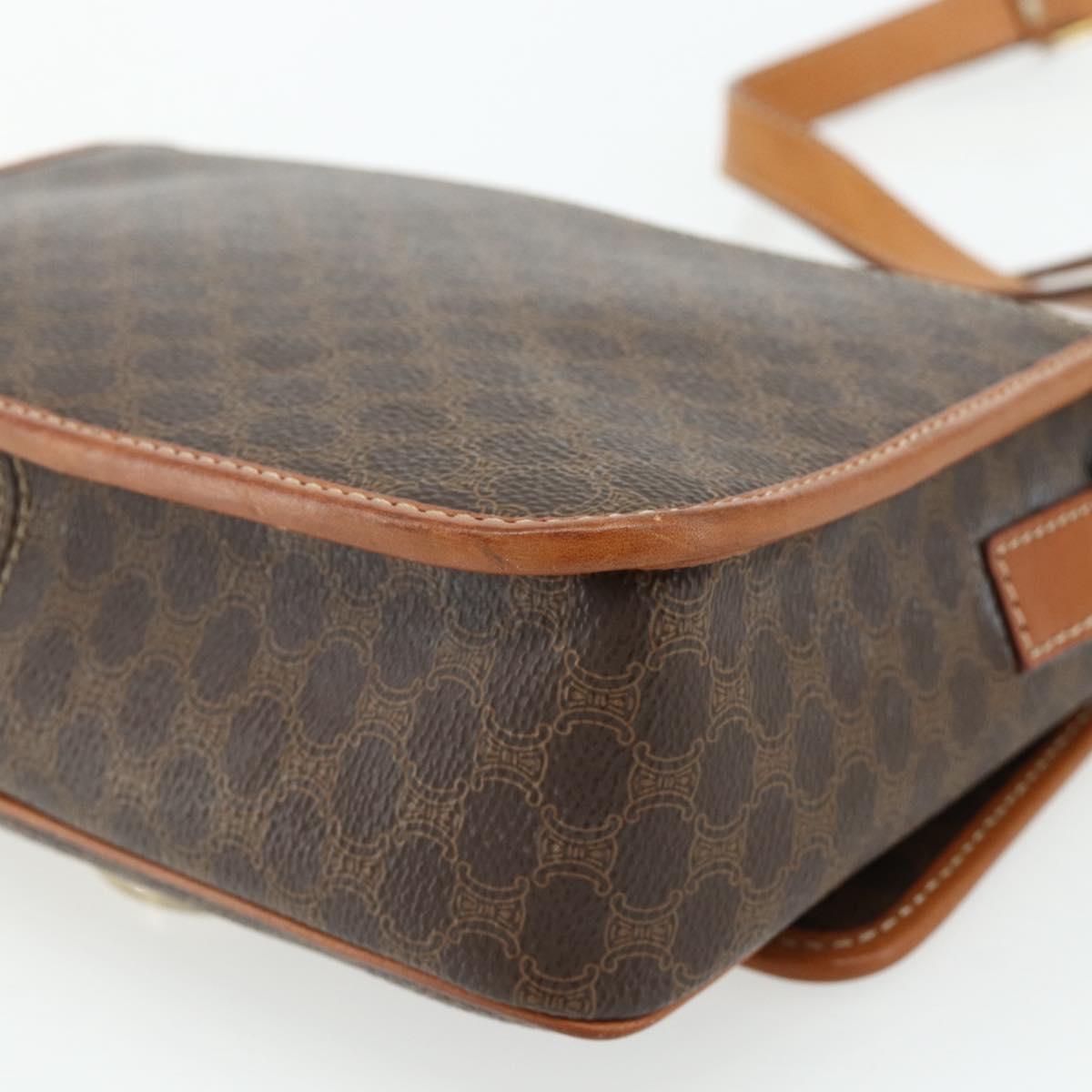 CELINE Macadam Canvas Shoulder Bag PVC Leather Brown Gold Auth 179765A
