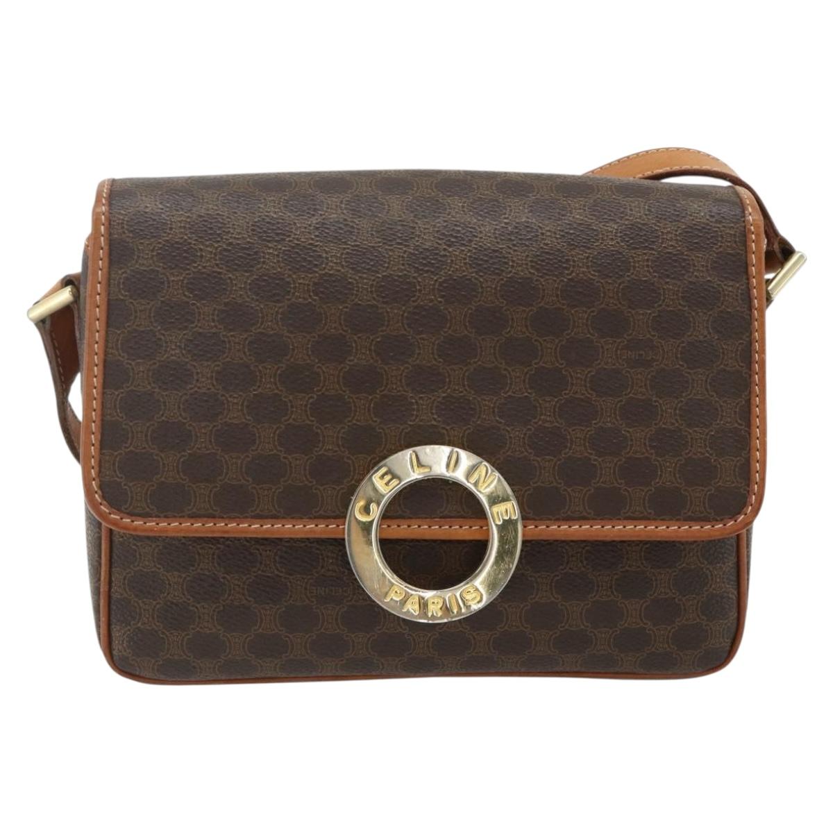CELINE Macadam Canvas Shoulder Bag PVC Leather Brown Gold Auth 179765A