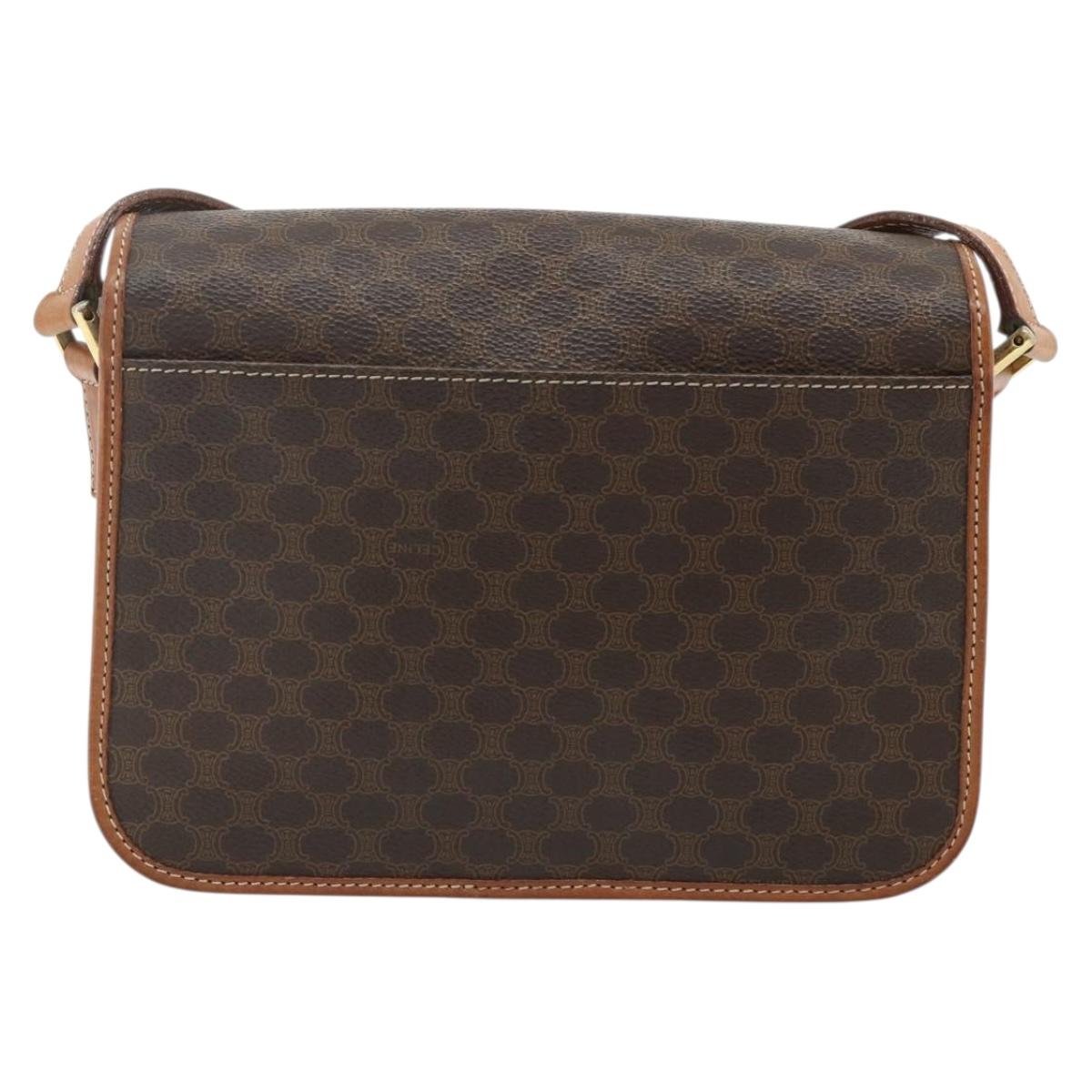 CELINE Macadam Canvas Shoulder Bag PVC Leather Brown Gold Auth 179765A