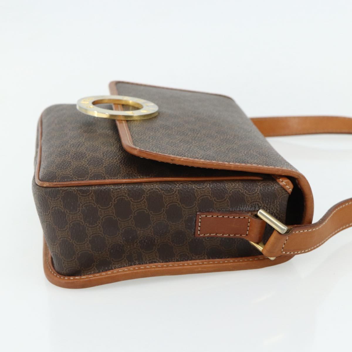 CELINE Macadam Canvas Shoulder Bag PVC Leather Brown Gold Auth 179765A