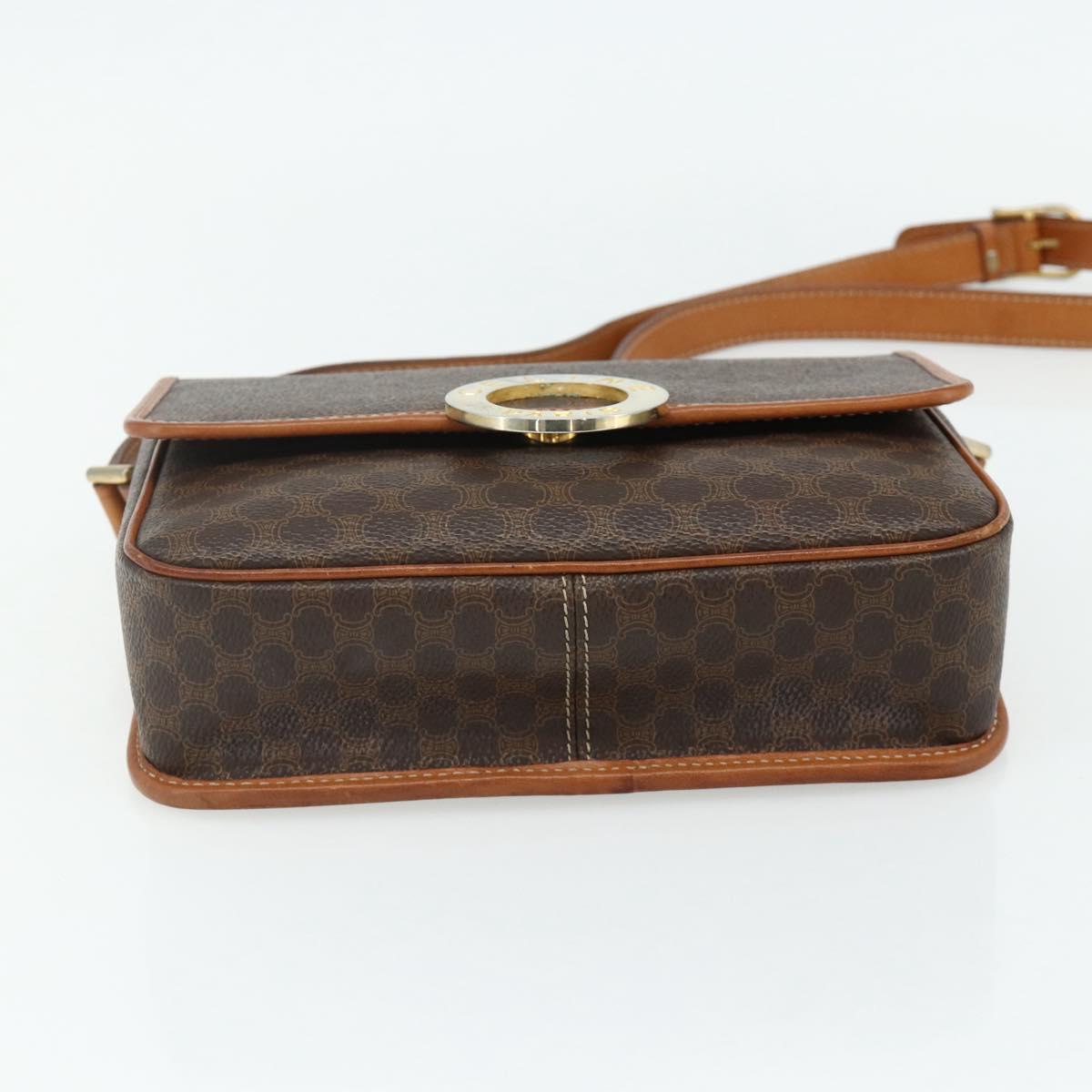 CELINE Macadam Canvas Shoulder Bag PVC Leather Brown Gold Auth 179765A