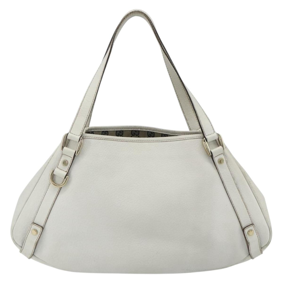 GUCCI Abbey Tote Bag Leather White Gold 130736 Auth 179766A