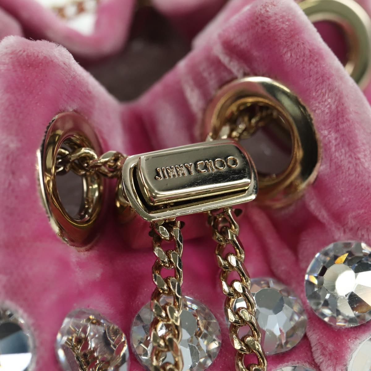 Jimmy Choo Chain Bonbon Shoulder Bag Velor 2way Pink Gold Auth 179776SAM