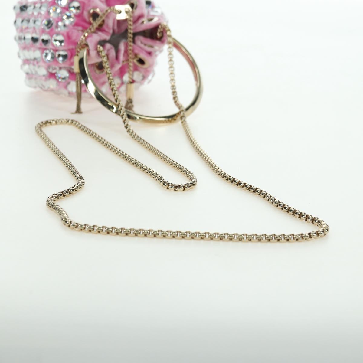 Jimmy Choo Chain Bonbon Shoulder Bag Velor 2way Pink Gold Auth 179776SAM