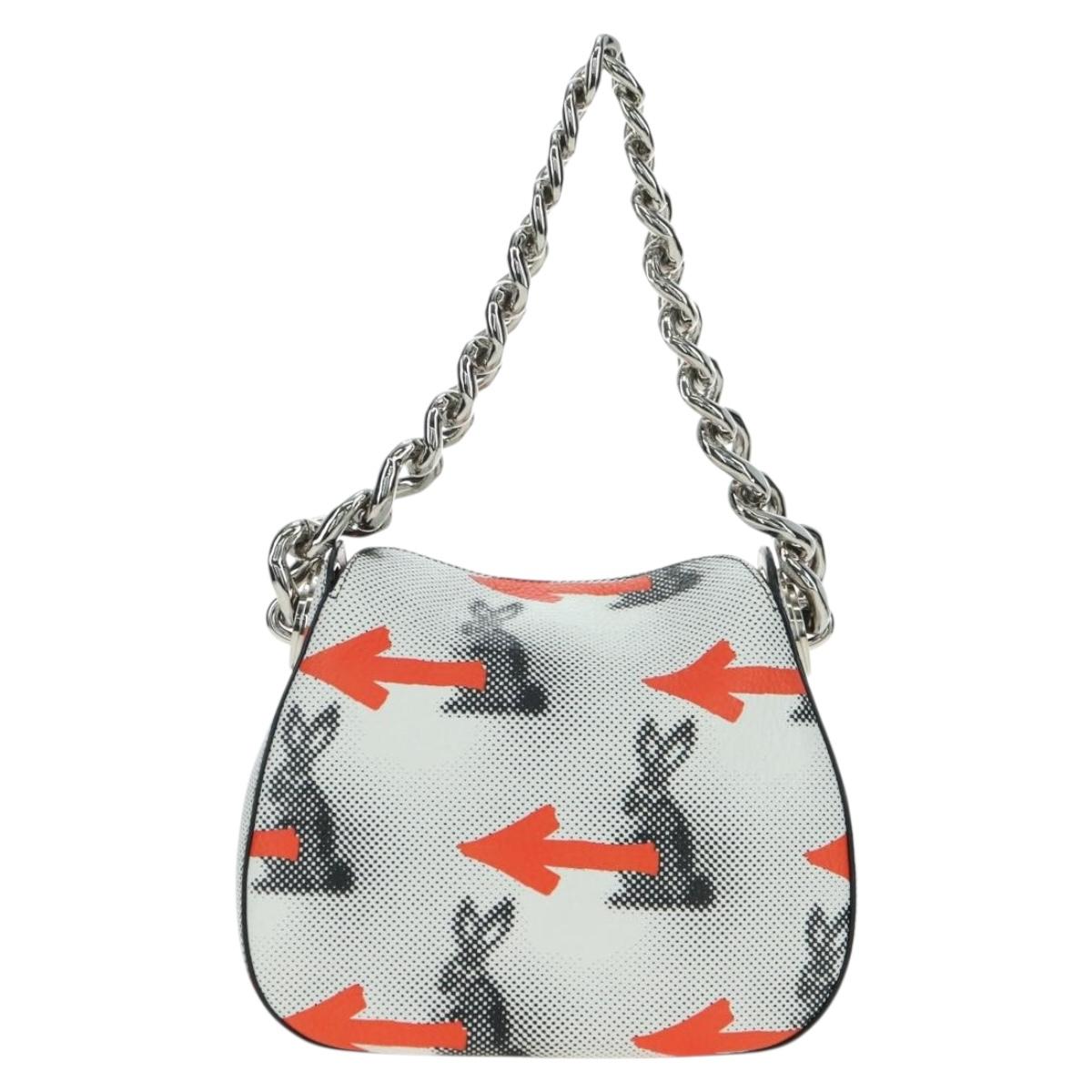 PRADA Sports Chain Shoulder Bag Leather White Silver Auth 179797M