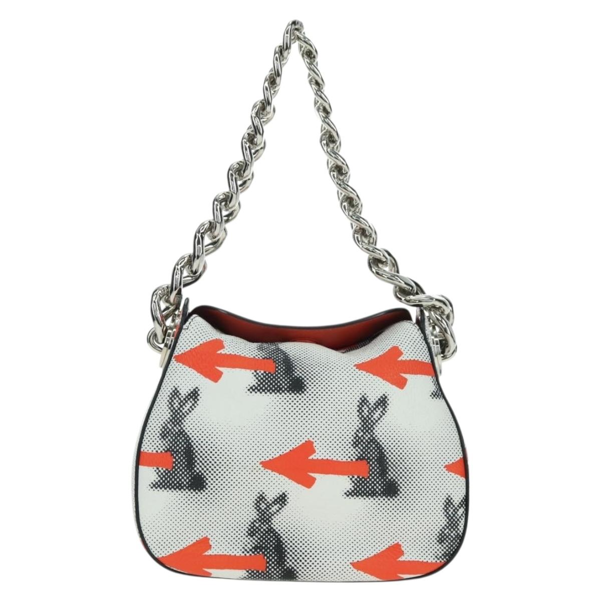 PRADA Sports Chain Shoulder Bag Leather White Silver Auth 179797M
