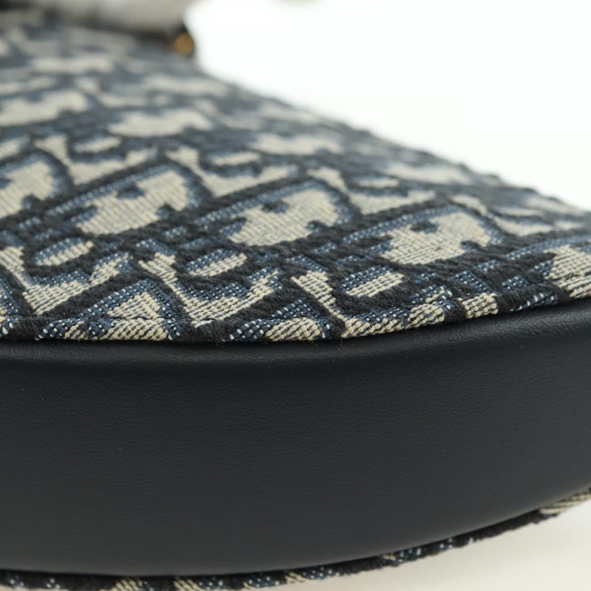 Christian Dior Trotter Canvas Saddle Shoulder Bag Navy Gold Auth 179798SAV