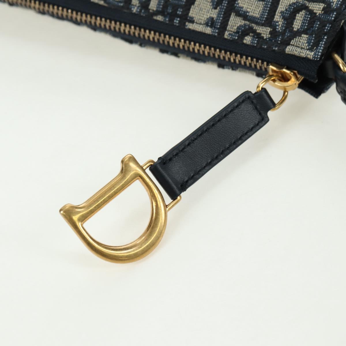 Christian Dior Trotter Canvas Saddle Shoulder Bag Navy Gold Auth 179798SAV