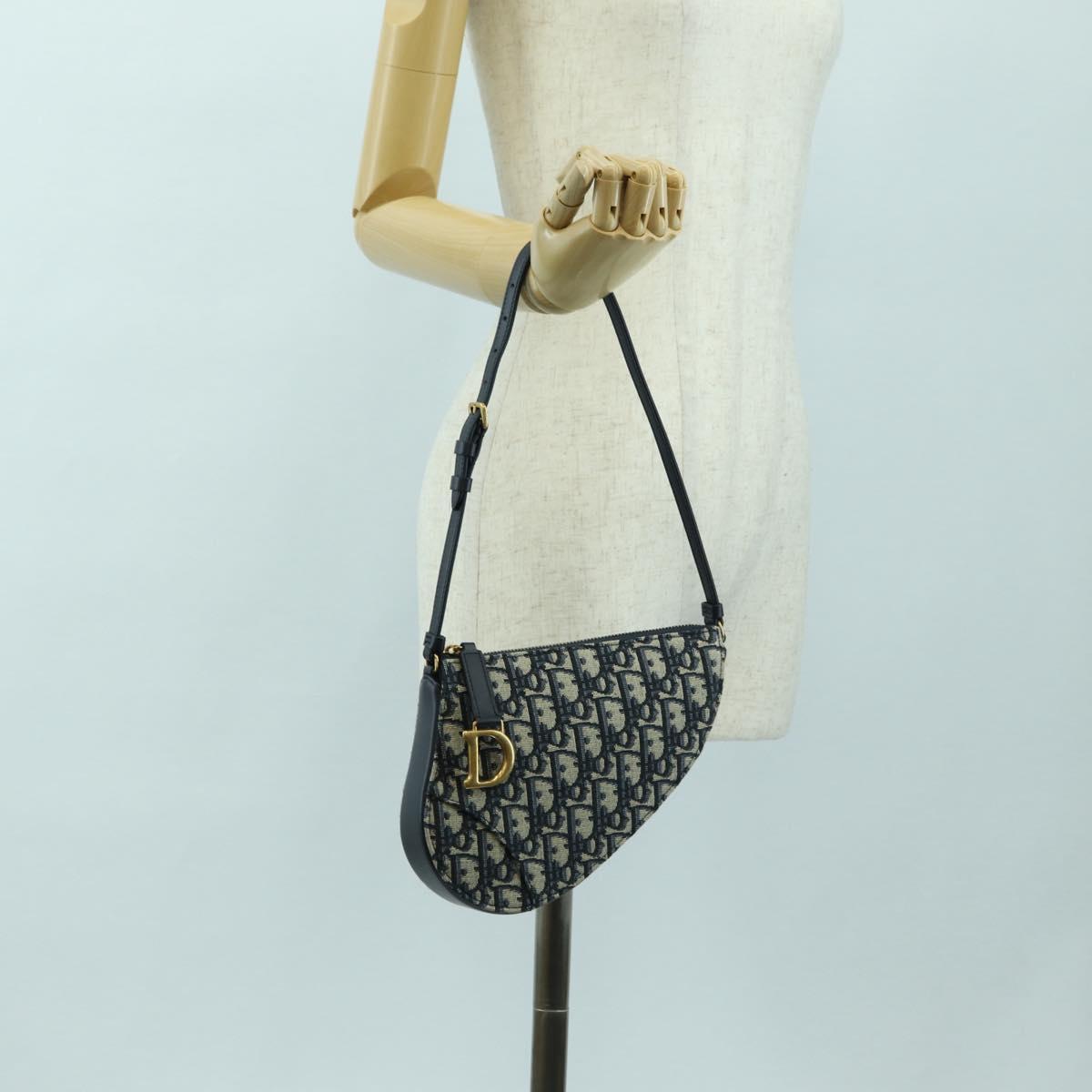 Christian Dior Trotter Canvas Saddle Shoulder Bag Navy Gold Auth 179798SAV
