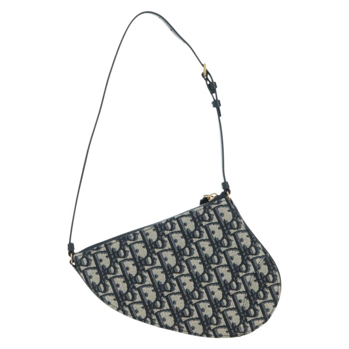 Christian Dior Trotter Canvas Saddle Shoulder Bag Navy Gold Auth 179798SAV