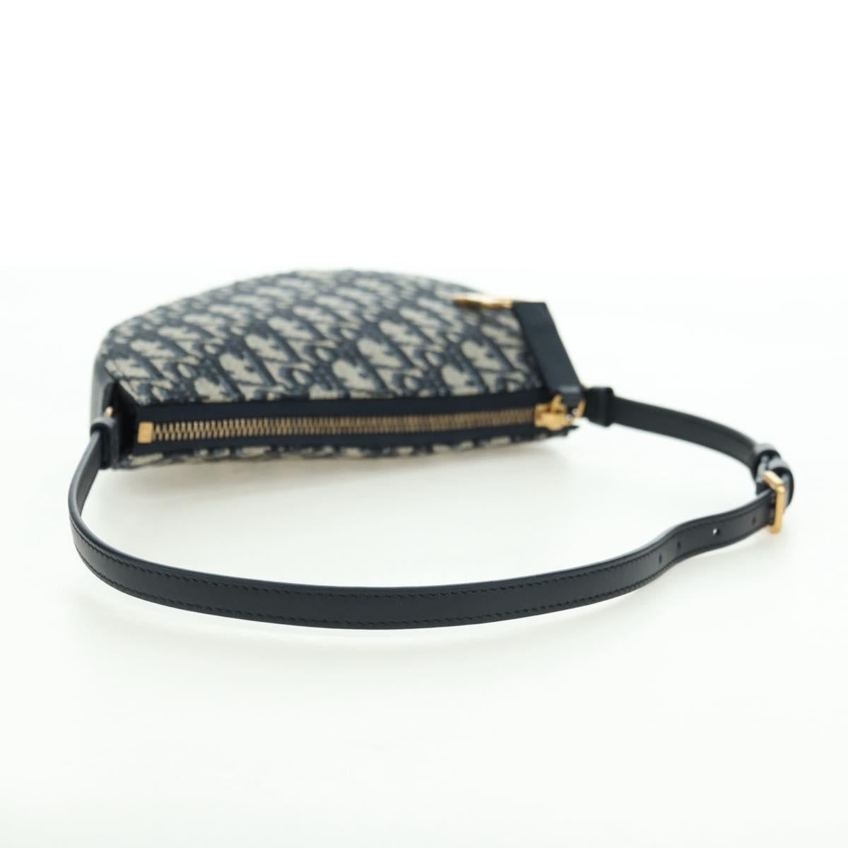 Christian Dior Trotter Canvas Saddle Shoulder Bag Navy Gold Auth 179798SAV