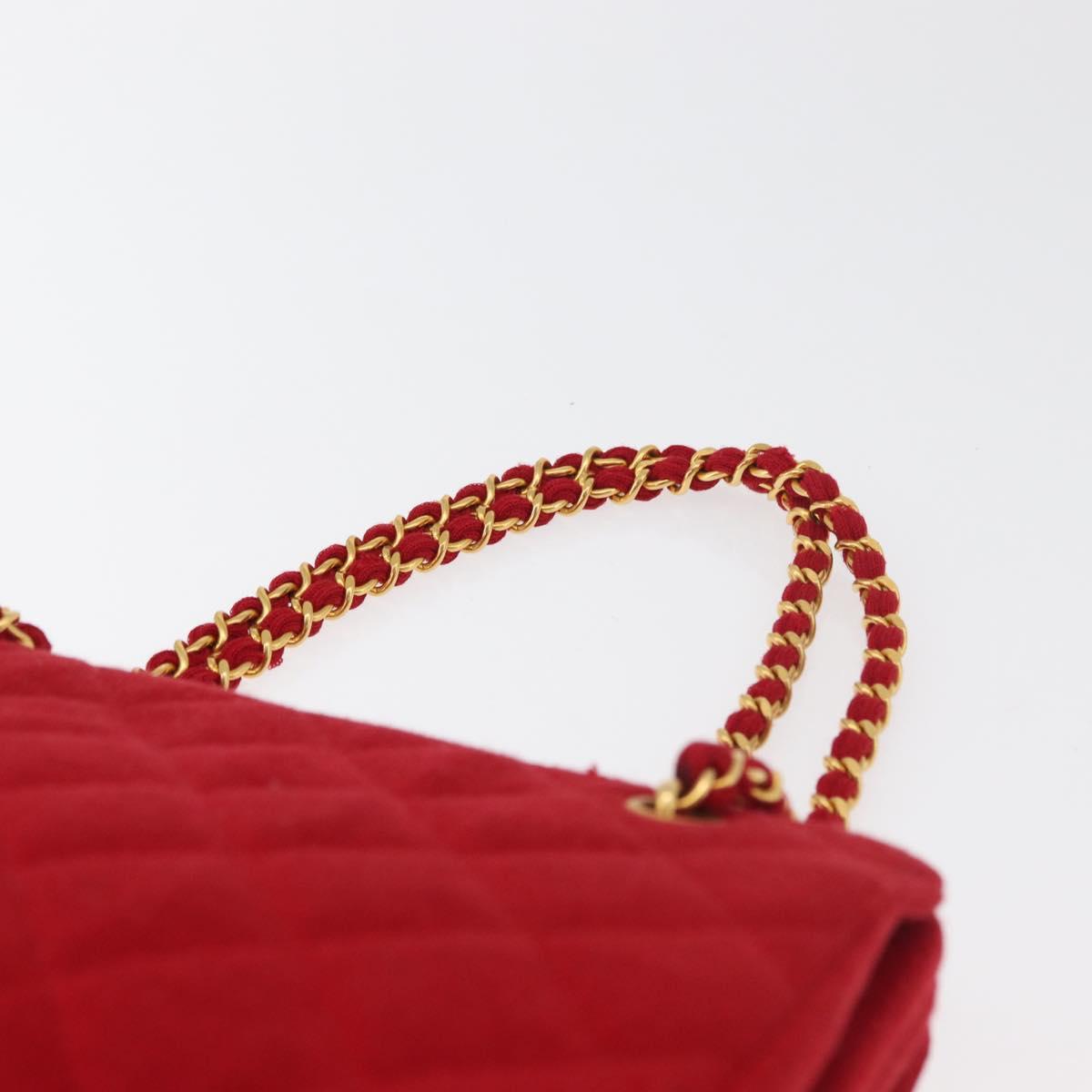 CHANEL Matelasse Chain Shoulder Bag Cotton Red Gold CC Auth 179799
