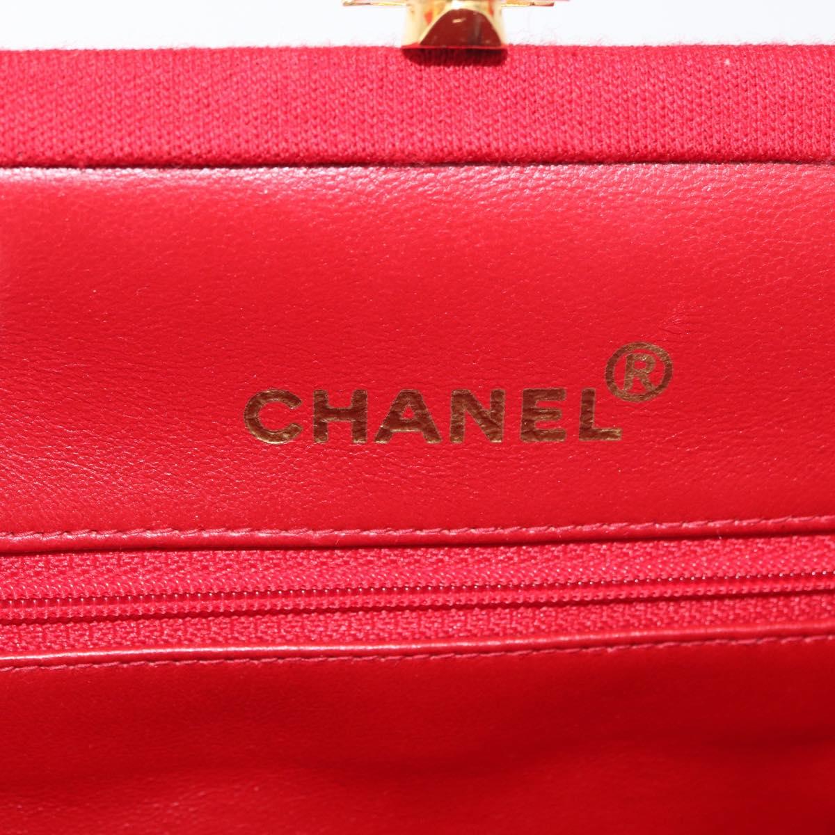 CHANEL Matelasse Chain Shoulder Bag Cotton Red Gold CC Auth 179799