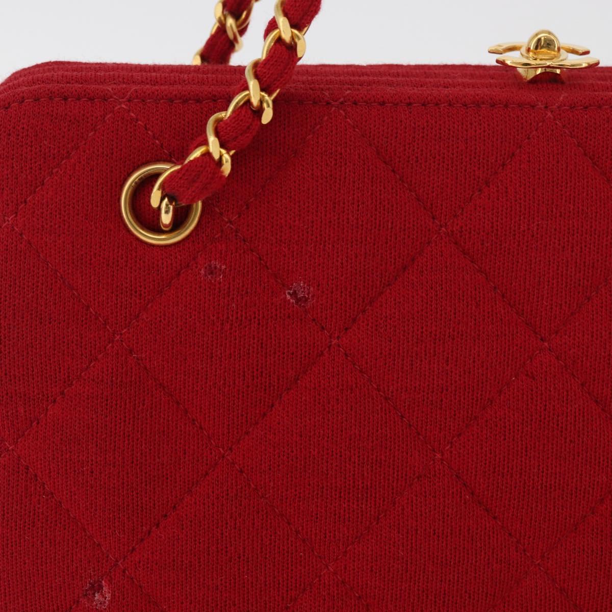 CHANEL Matelasse Chain Shoulder Bag Cotton Red Gold CC Auth 179799