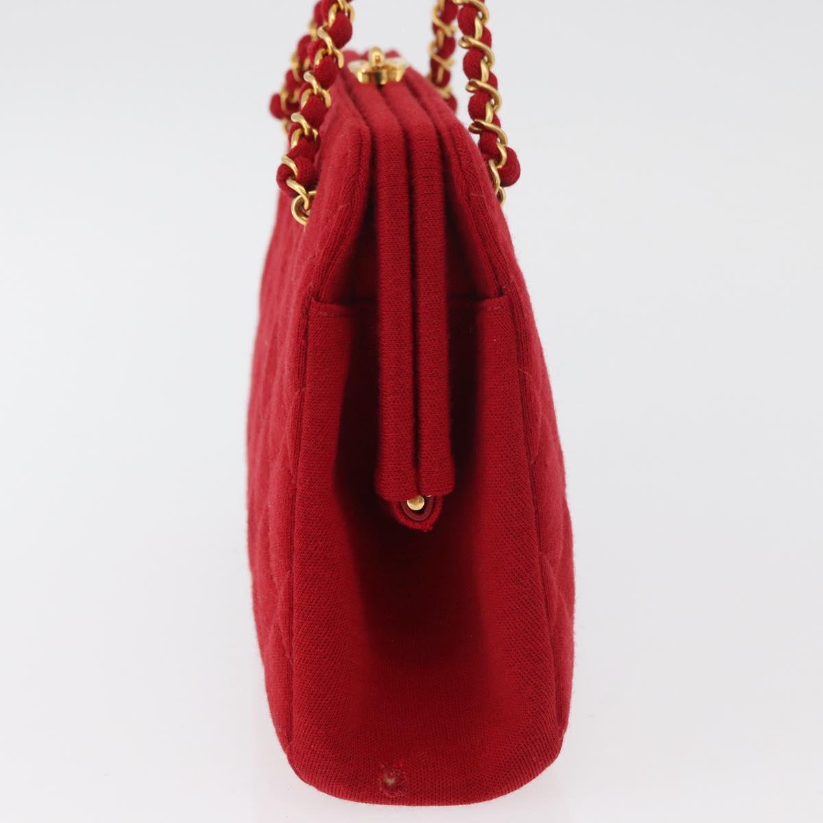 CHANEL Matelasse Chain Shoulder Bag Cotton Red Gold CC Auth 179799