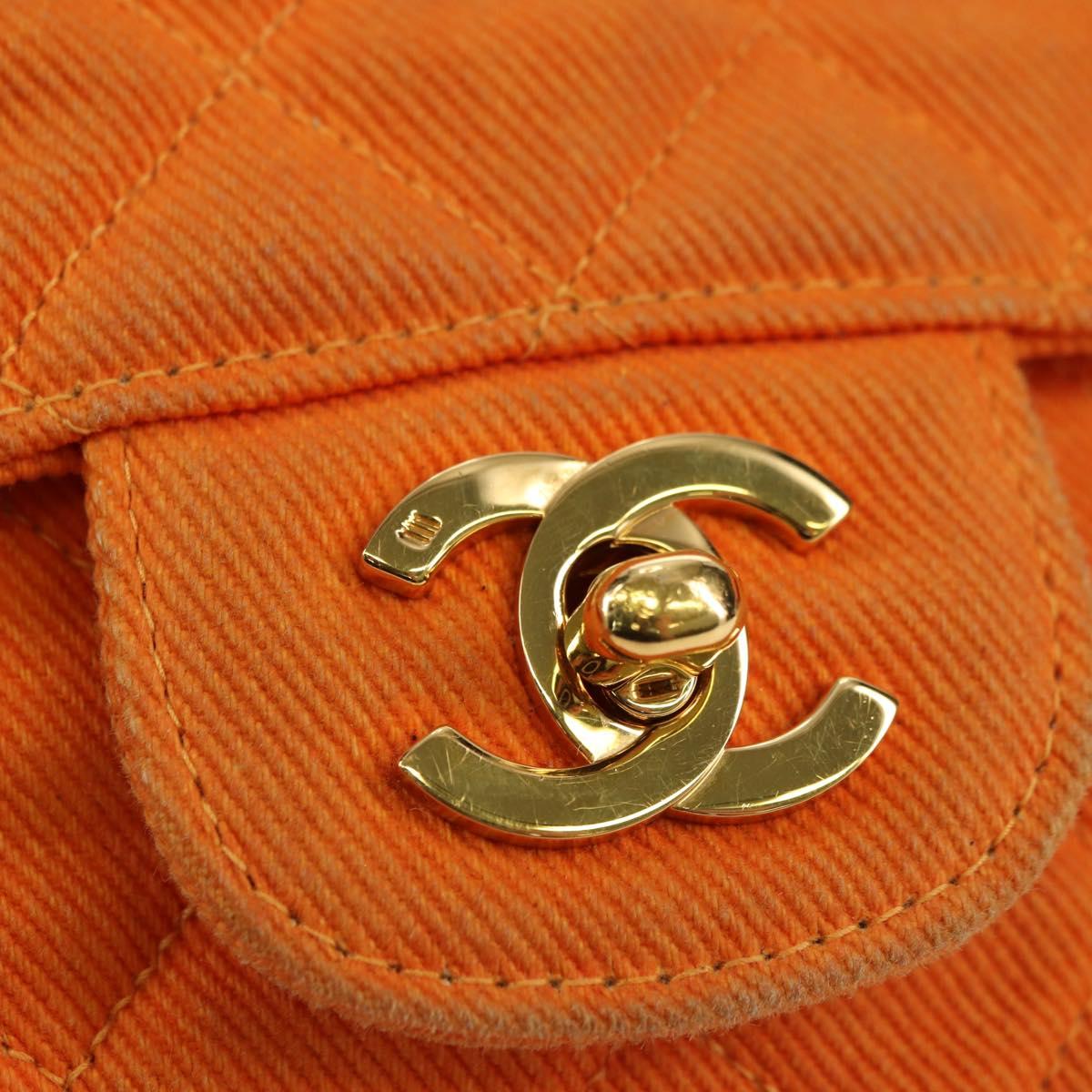 CHANEL Matelasse 25 Chain Shoulder Bag Corduroy Orange Gold CC Auth 179800V