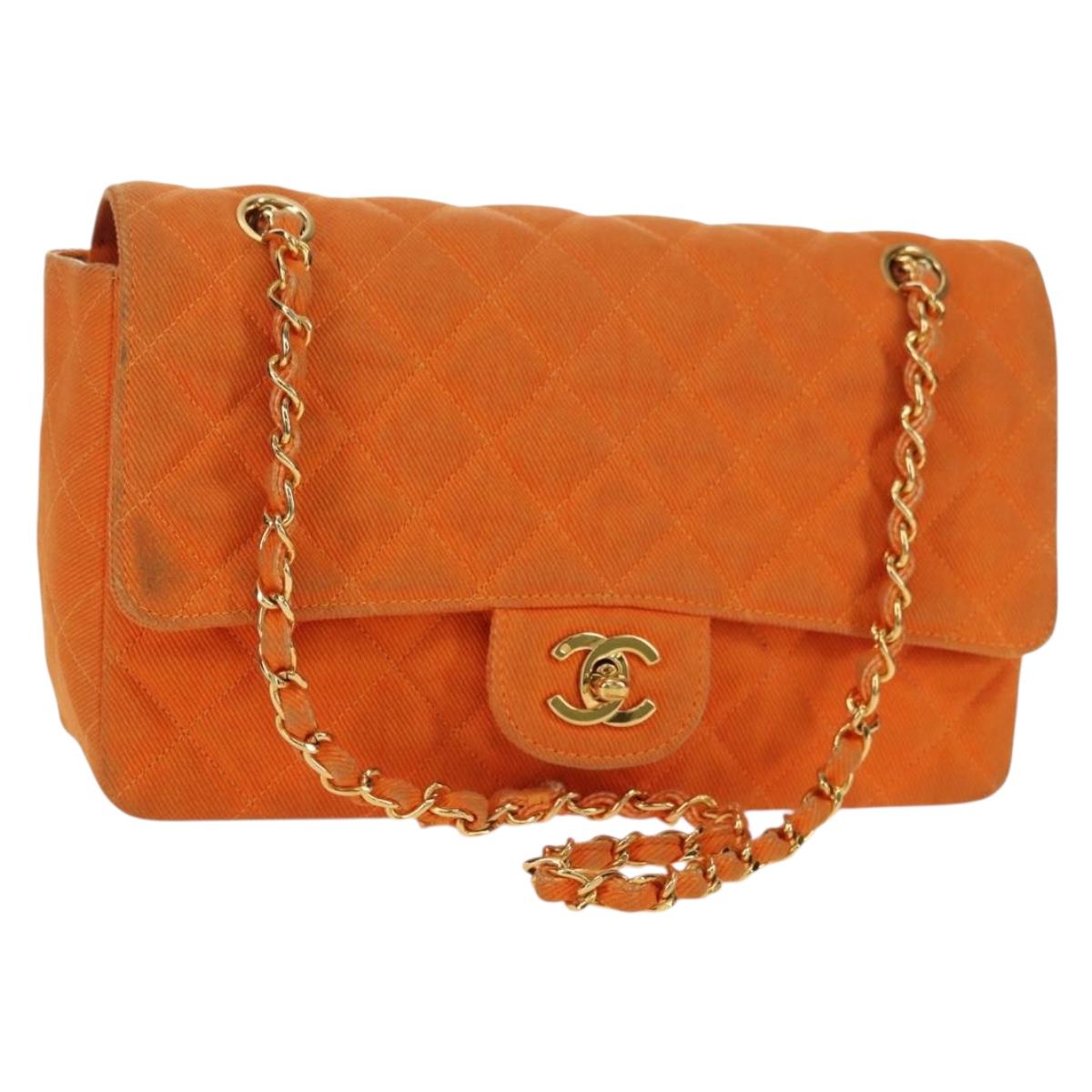 CHANEL Matelasse 25 Chain Shoulder Bag Corduroy Orange Gold CC Auth 179800V