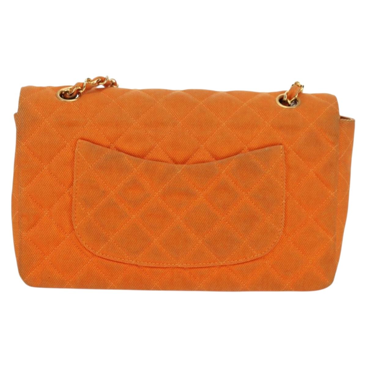 CHANEL Matelasse 25 Chain Shoulder Bag Corduroy Orange Gold CC Auth 179800V